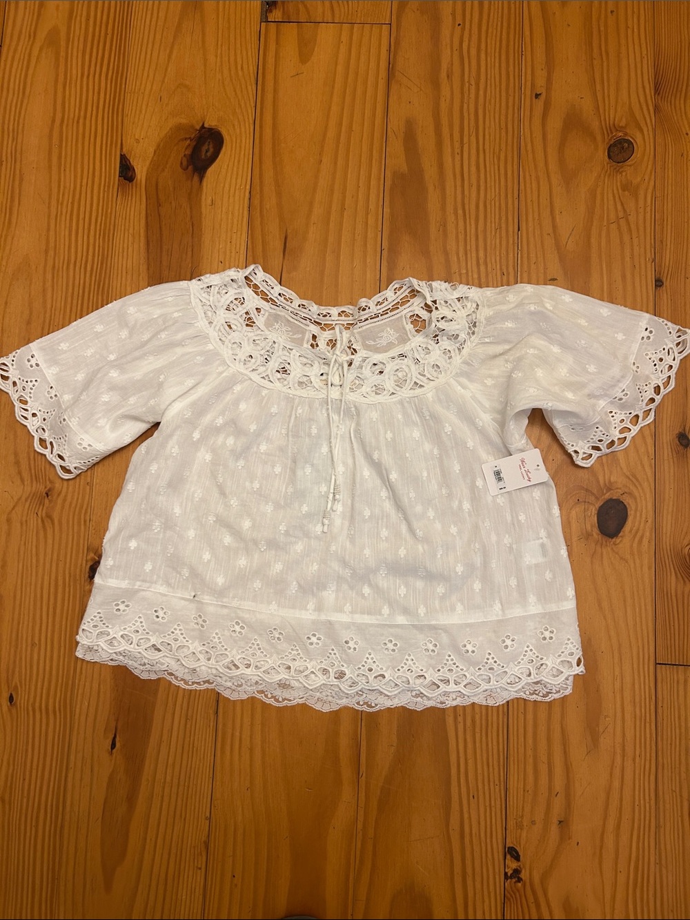 Lucky Brand White Eyelet Lace Peasant Blouse